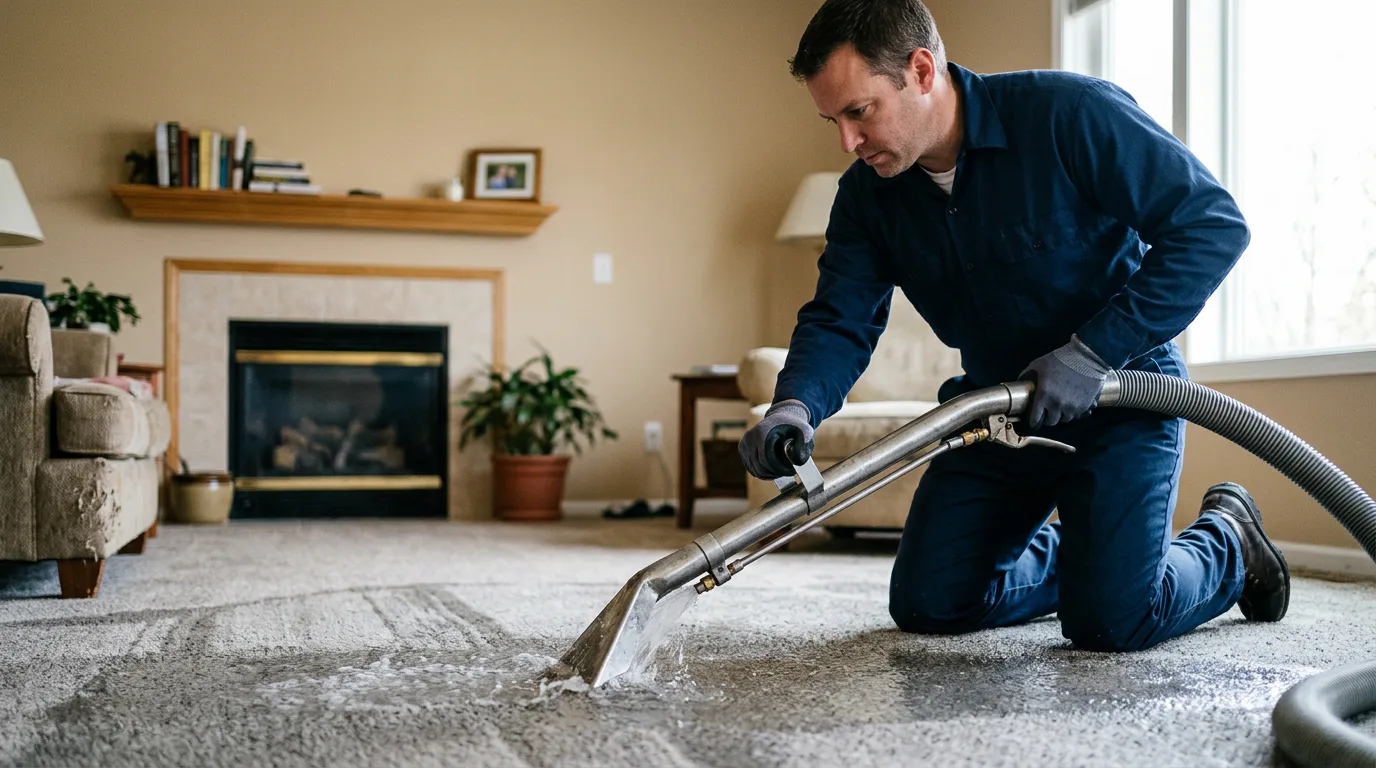 Water damage restoration technician working near Huntington Station, NY